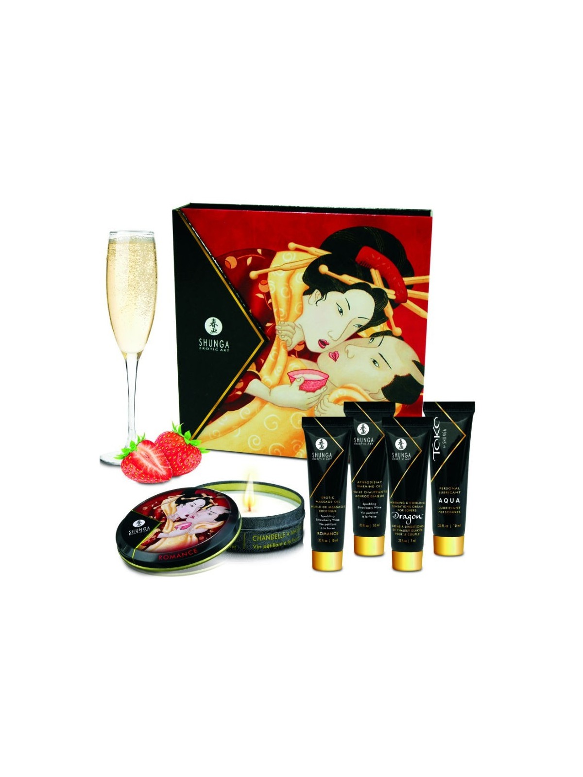 Kit Secret Geisha Fresa Champagne - Comprar Kit masaje erótico Shunga - Kits de masaje erótico (1)