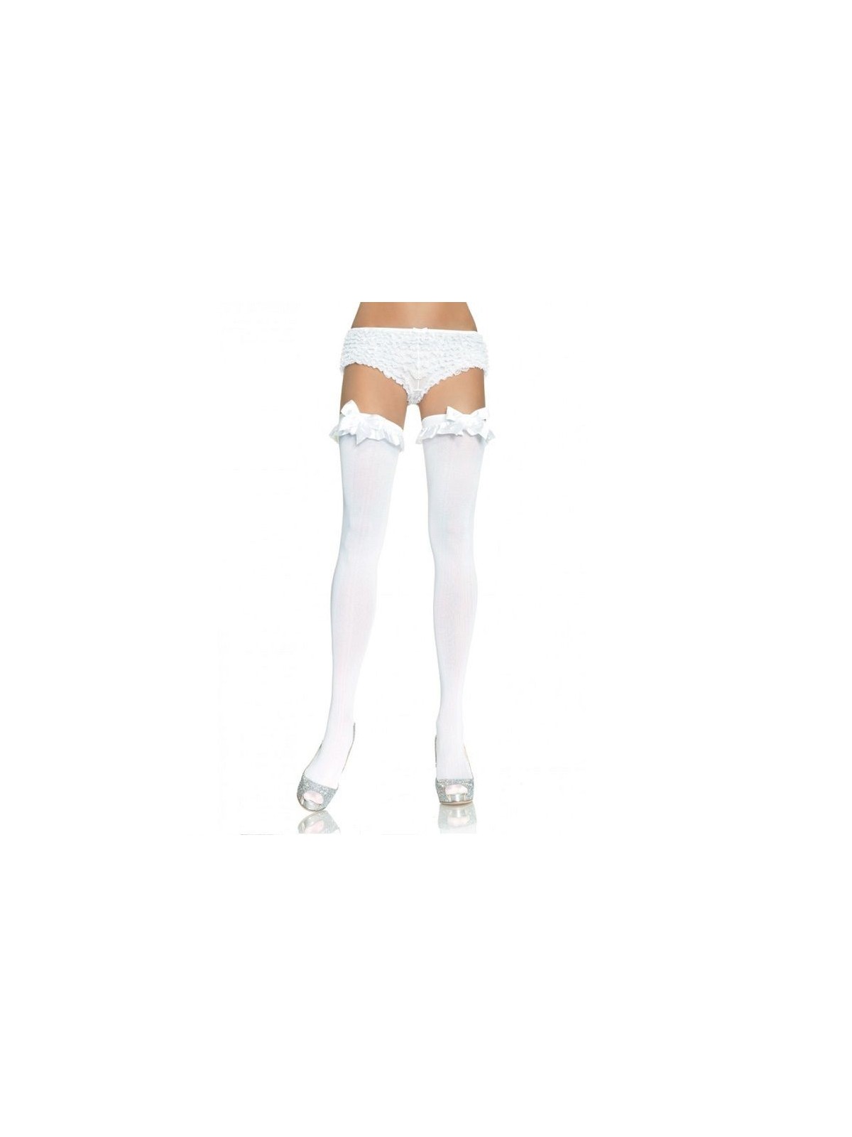 Leg Avenue Medias Opacas Blanco Con Acabado En Volante & Lazo - Comprar Medias sexy Leg Avenue - Medias sexys (1)