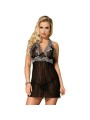 Subblime Babydoll Negro Con Bordados Florales Blancos - Comprar Babydoll sexy Subblime - Babydolls eróticos (1)