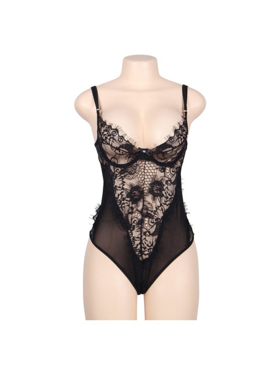 Subblime Queen Plus Teddy Diseño Floral & Flequitos Negro - Comprar Body sexy Subblime - Bodys sexys (1)