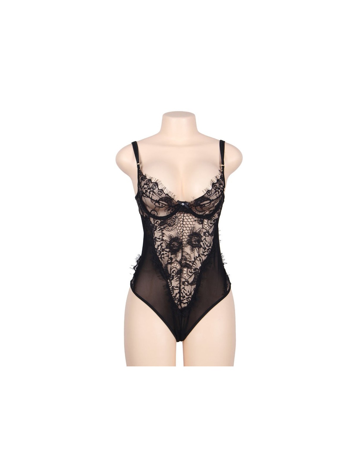 Subblime Queen Plus Teddy Diseño Floral & Flequitos Negro - Comprar Body sexy Subblime - Bodys sexys (1)