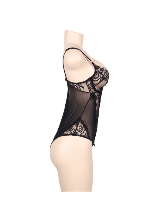 Subblime Queen Plus Teddy Diseño Floral & Flequitos Negro - Comprar Body sexy Subblime - Bodys sexys (2)