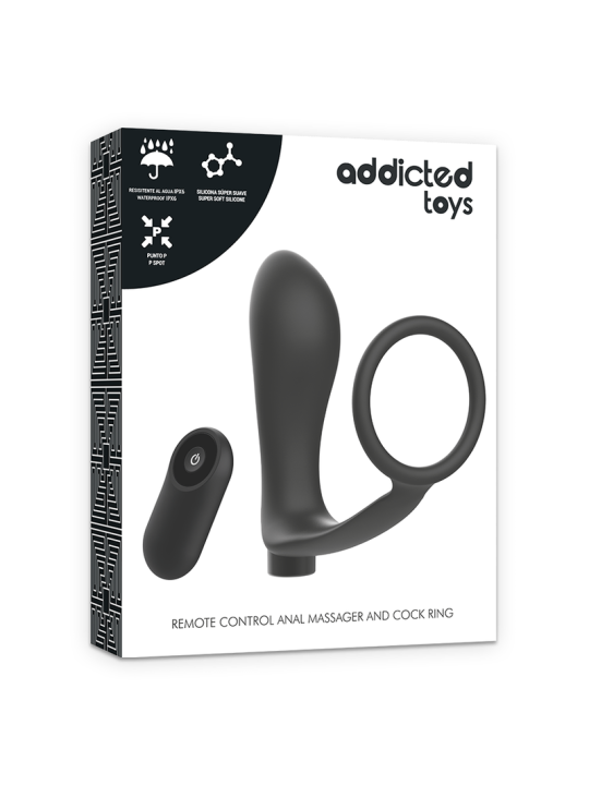 Addicted Toys Anilla Pene Con Plug Anal Control Remoto Negro Recargable - Comprar Estimulador próstata Addicted Toys - Estimulad