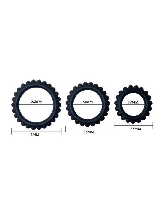 Baile Titan Set 3Pcs Cock Ring Black 2.8 + 2.4 + 1.9 cm - Comprar Anillo silicona pene Baile - Anillos de silicona pene (4)