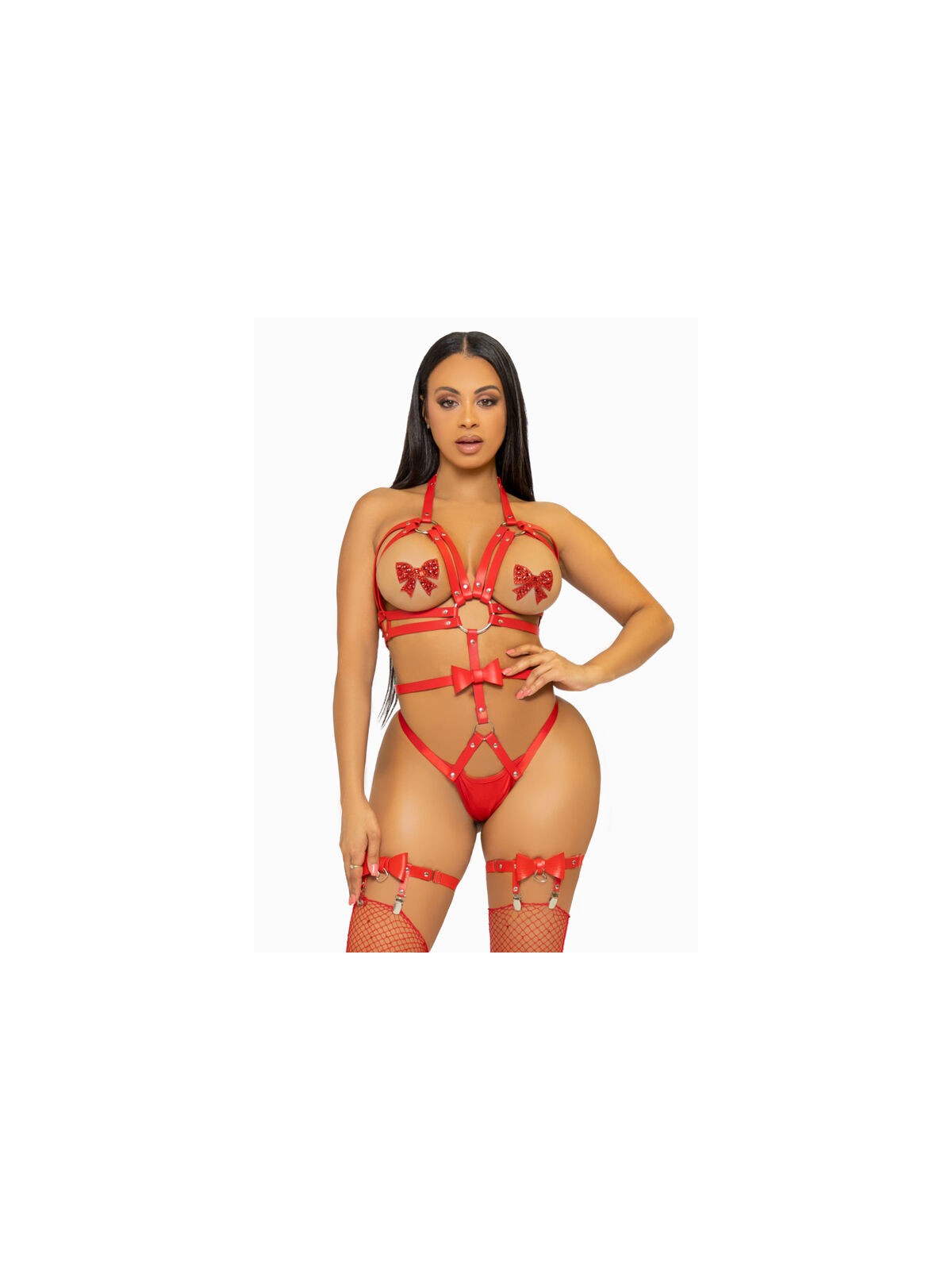 Leg Avenue Kink Teddy Arnés Con Tachuelas Talla Rojo