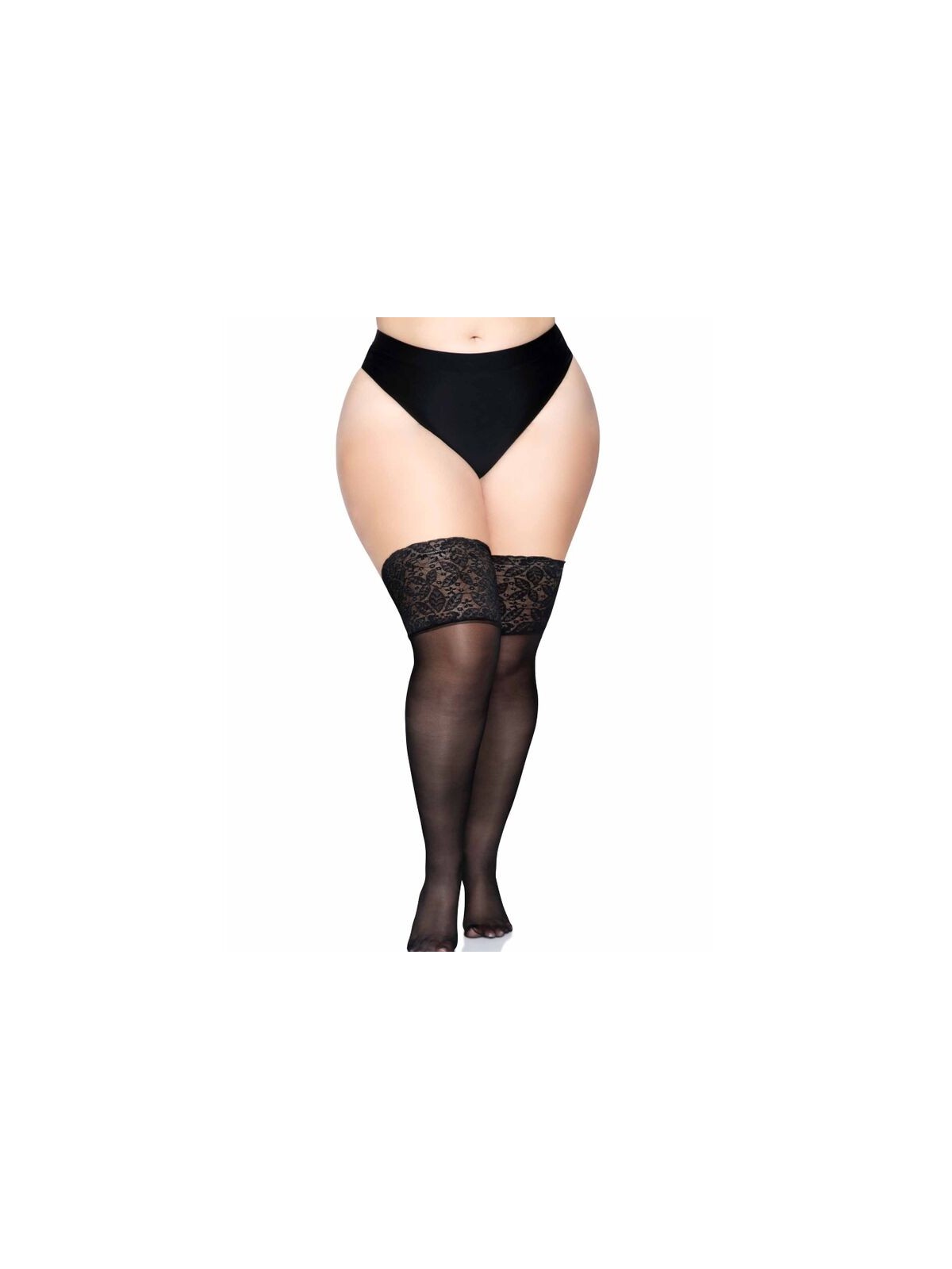 Leg Avenue Medias Negras Autoadhesivas Con Encaje Ancho Plus Size