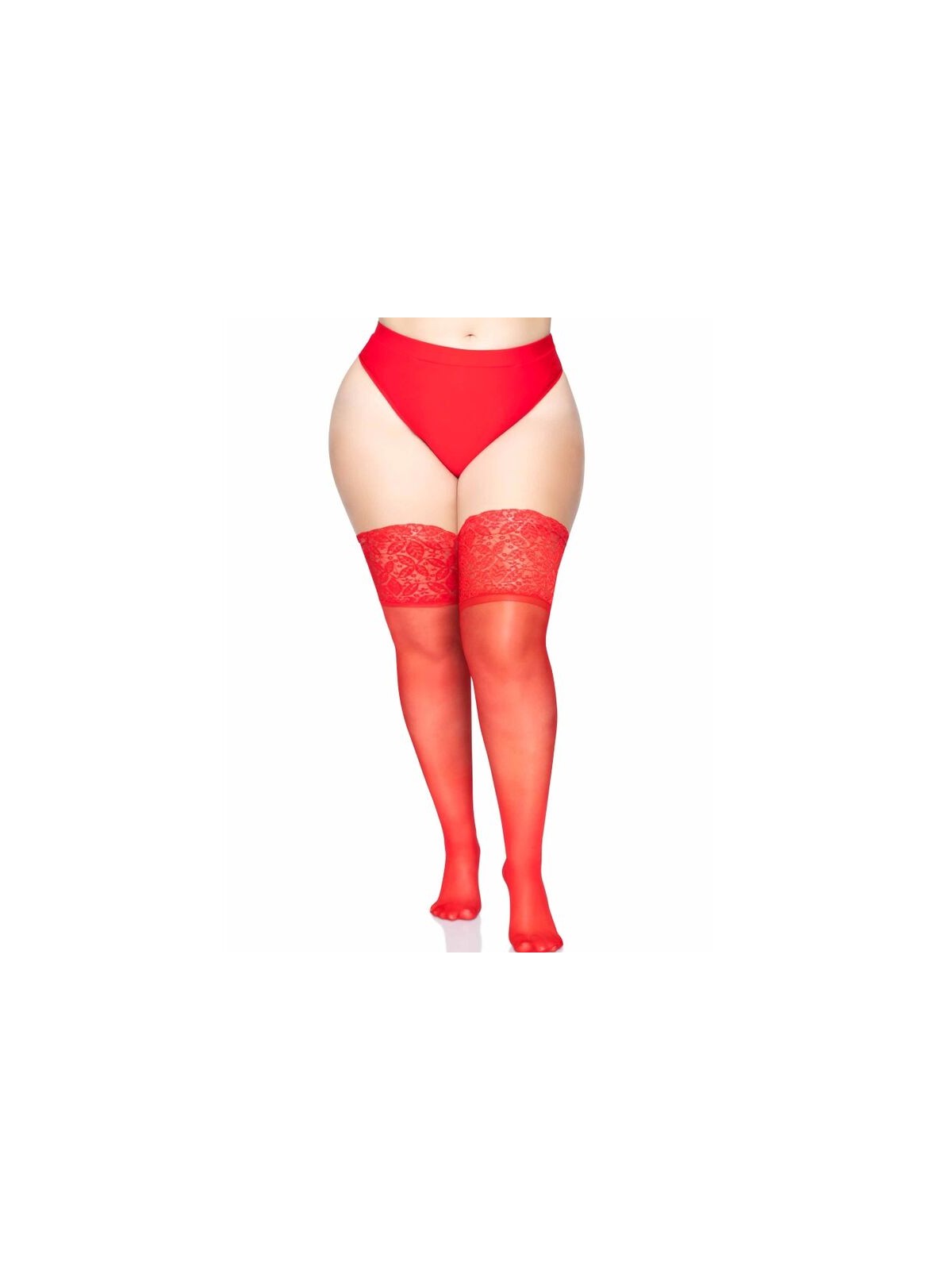 Leg Avenue Medias Rojas Autoadhesivas Con Encaje Ancho Plus Size