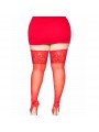 Leg Avenue Medias Rojas Autoadhesivas Con Encaje Ancho Plus Size