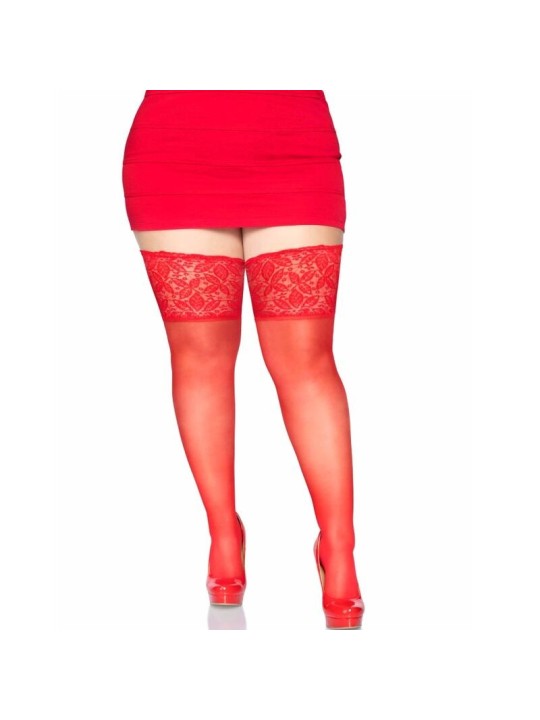 Leg Avenue Medias Rojas Autoadhesivas Con Encaje Ancho Plus Size